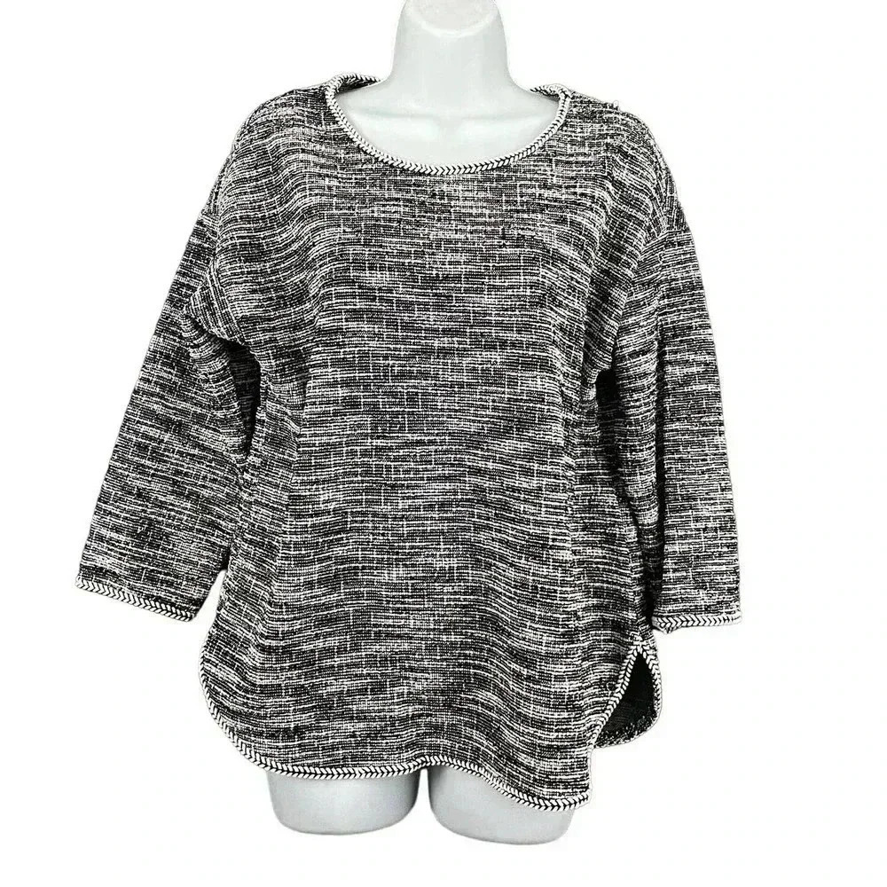 Max Studio Black White Pullover Sweater Top MEDIUM Polyester Blend‎